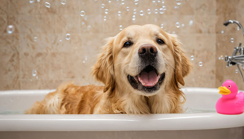 Dog in a bath tub rental home